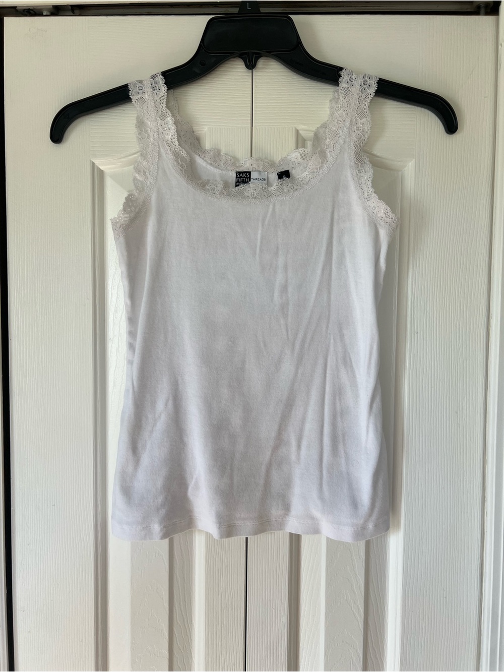 Saks Fifth White Lace-Trim Tank Top